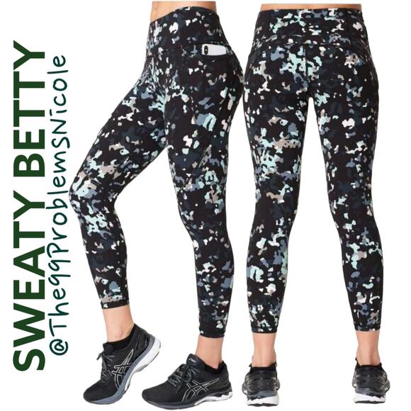 Sweaty Betty The Power Leggings in Blue Floral Pop - Picture 1 of 8